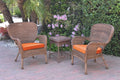 Windsor Honey Wicker Chair & End Table Set with Orange Cushion H6552