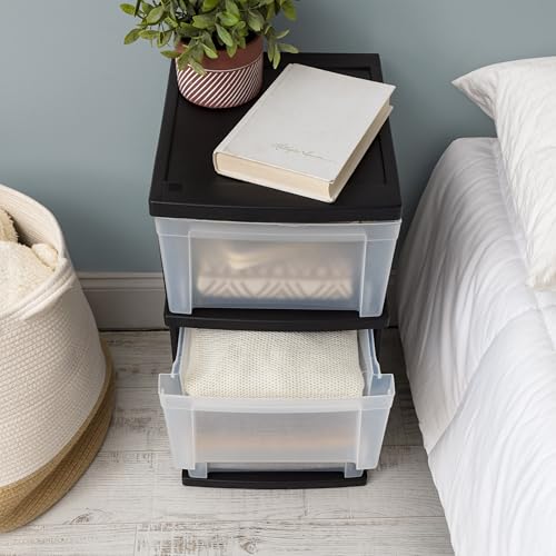 Black/Clear 3-Drawer 2-Pack Plastic Drawer Storage Organizer Y6038