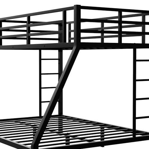 Black Metal Bunk Bed Twin XL over Queen with 2 Ladder & Safety Railing P8777