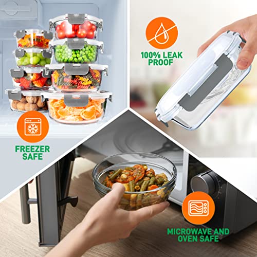 12-Piece Airtight Glass Food Storage Containers with Lids, Gray H484935