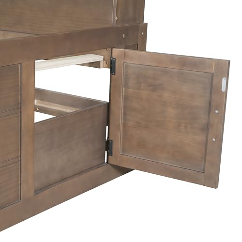 Full Size White Solid Wood Storage Daybed with Trundle Drawers Bookcase M61460