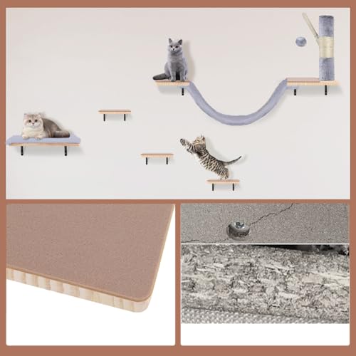 Beige Cat Wall Furniture Set with Hammock and Scratching Post E634