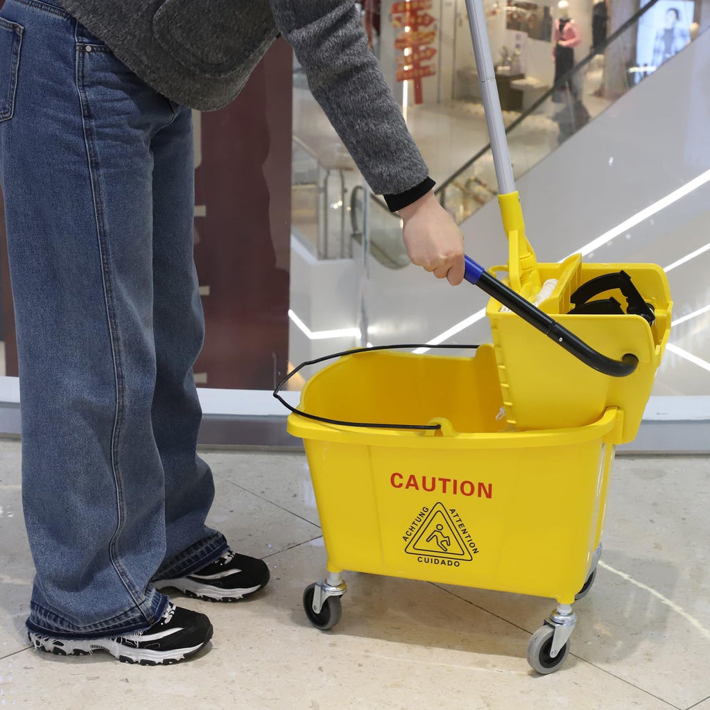 35 Quart Yellow Mop Bucket with Side Press Wringer on Wheels H835861