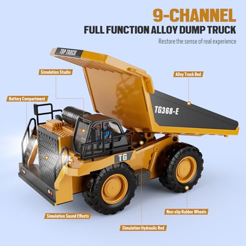 Remote Control Excavator Construction Toys with Metal Shovel & Light, 11CH, 2×1200mAh X2716