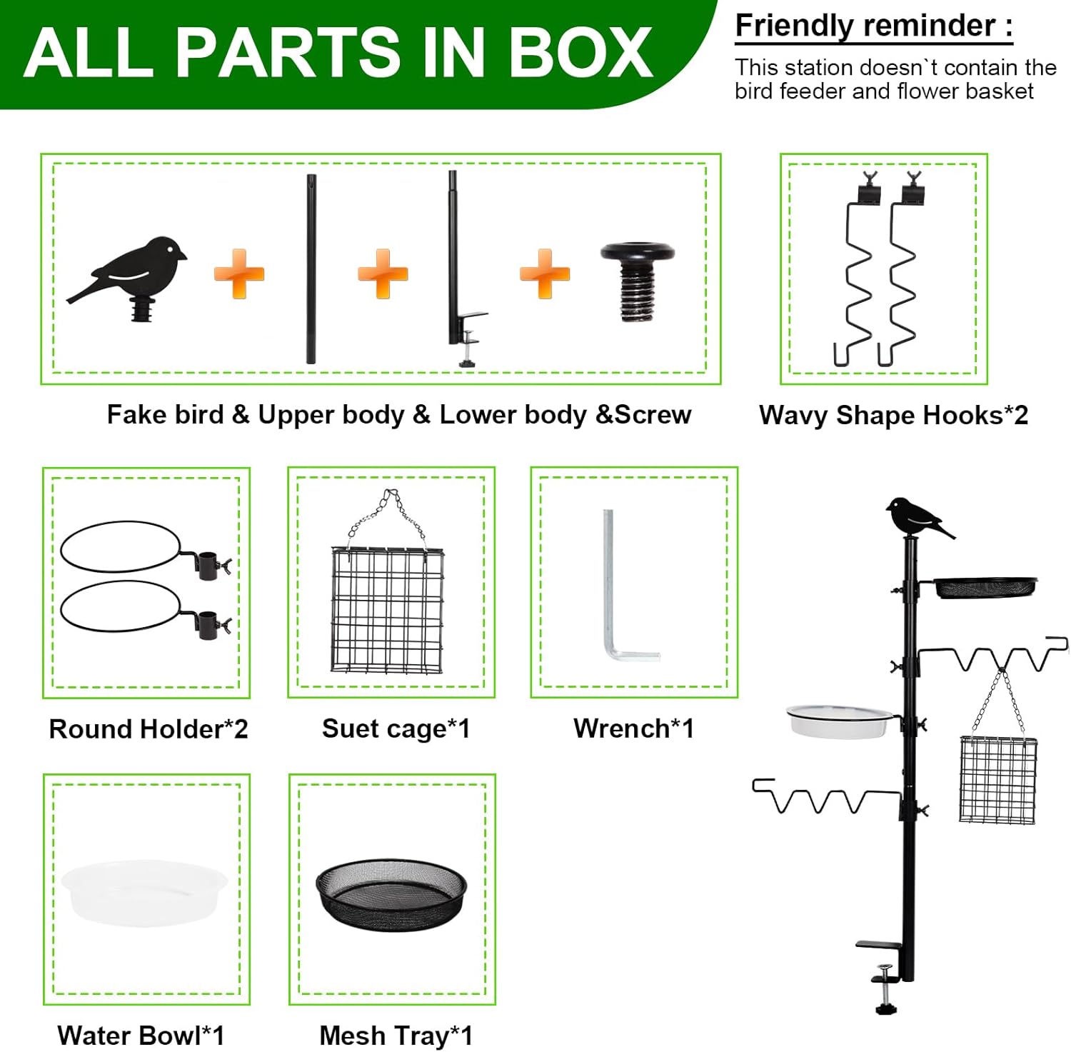 Black Steel Bird Feeder Station Kit C31737