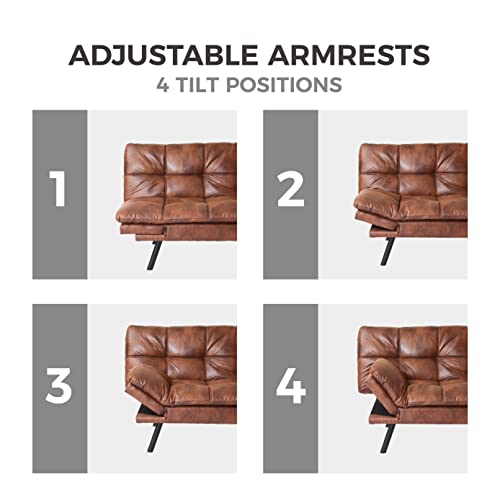 Brown PU Leather Memory Foam Convertible Futon Sofa Bed Y593407