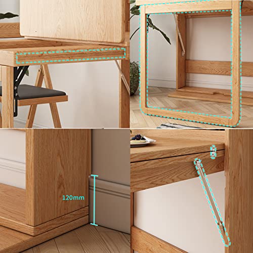 Wall Mounted Wooden Extendable Dining Table with Storage Shelf R624592
