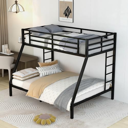 Black Metal Bunk Bed Twin XL over Queen with 2 Ladder & Safety Railing P8777