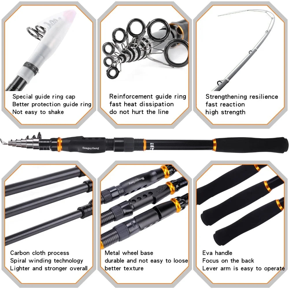 Telescopic Fishing Rod 1.8-3.6m Ultralight Carbon Spinning Rods E1300