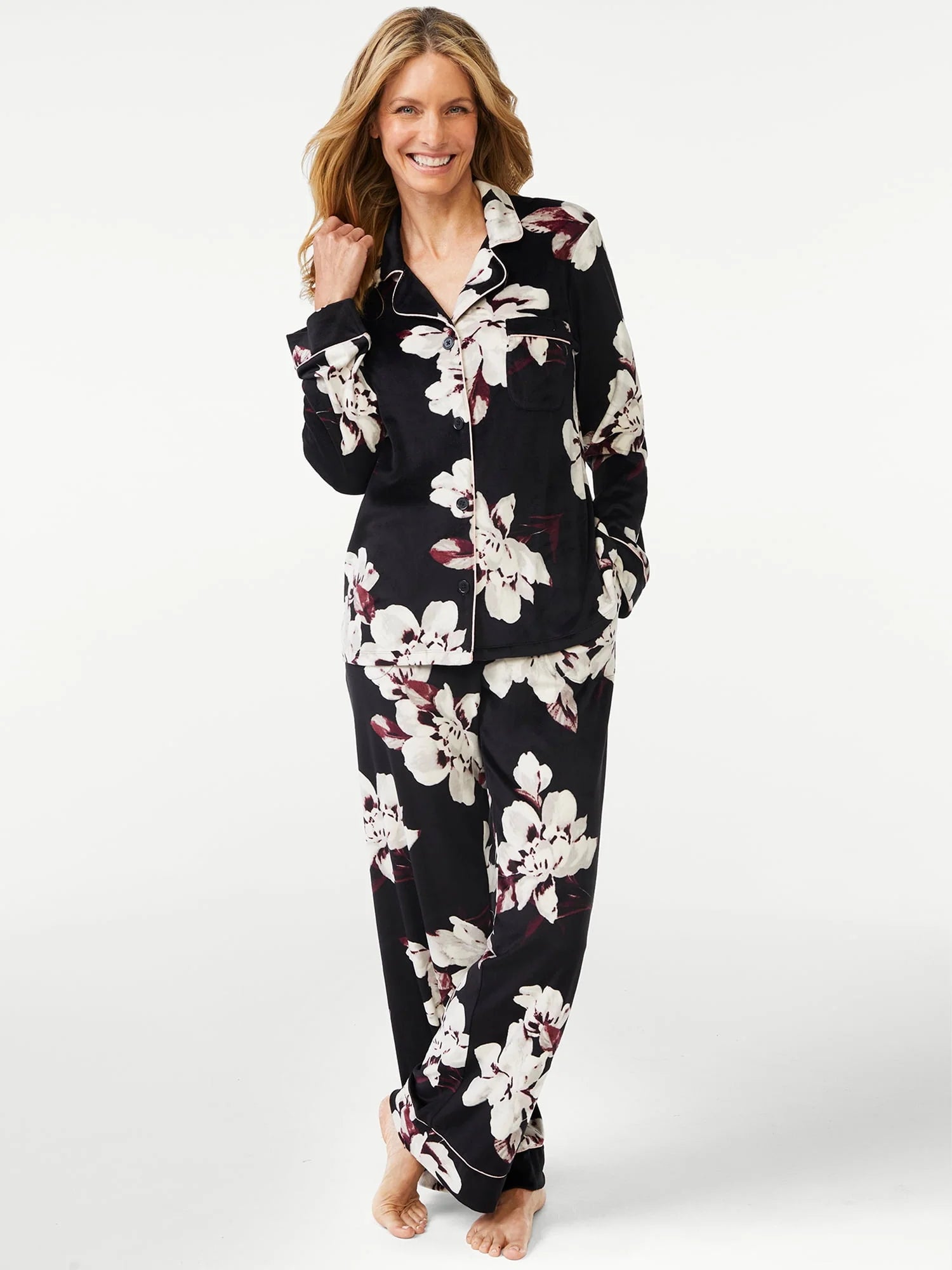 Velour Knit Pajama Set, 2-Piece O871244