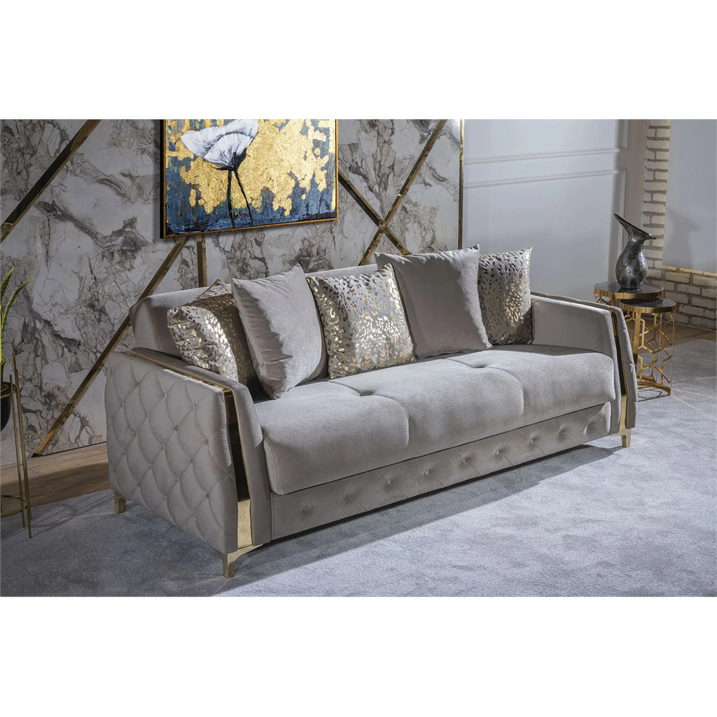 Taupe Sofa with Wood and Under-seat Storage Y26794
