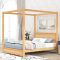 Wood Queen Size Canopy Platform Bed with Headboard O523336