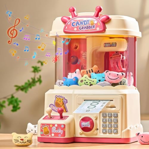 Mini Claw Machine with Music & Lights, 10 Dolls and Game Coins J603469