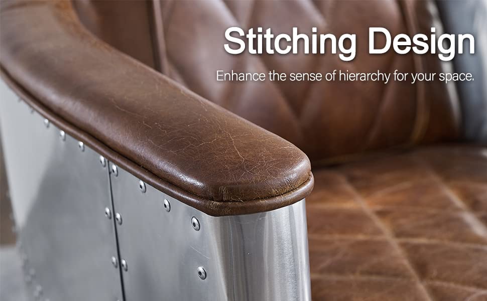 Lightbrown Genuine Leather Accent Arm Chair H428185