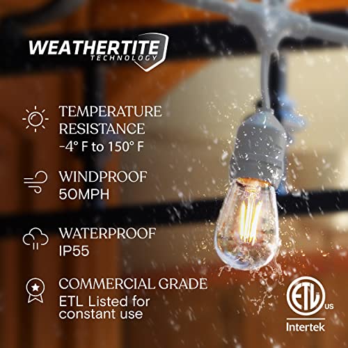 Waterproof LED Outdoor String Lights, 24 Ft, Dimmable 2w Vintage Edison Bulbs, Black X1347