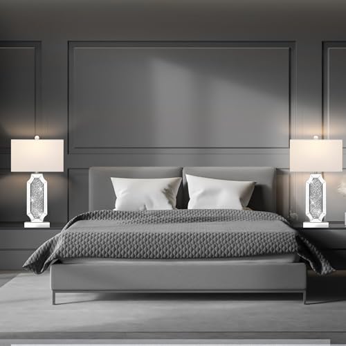 Set of 2 Dimmable Touch Silver Mirrored Bedside Table Lamps with USB Ports L1801
