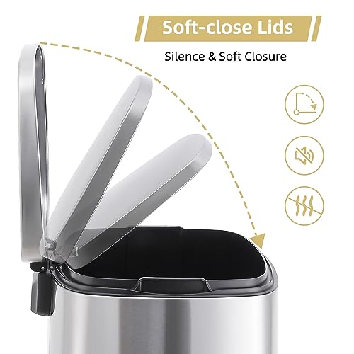 50L 13 Gallon Stainless Steel Step Trash Can with Soft-Close Lid I729