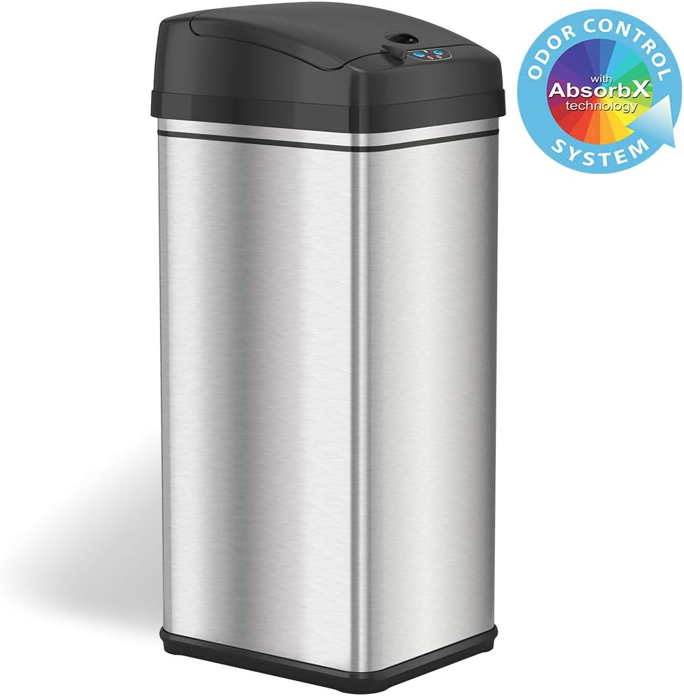 13 Gallon Stainless Steel Automatic Trash Can with Odor Filter B287934