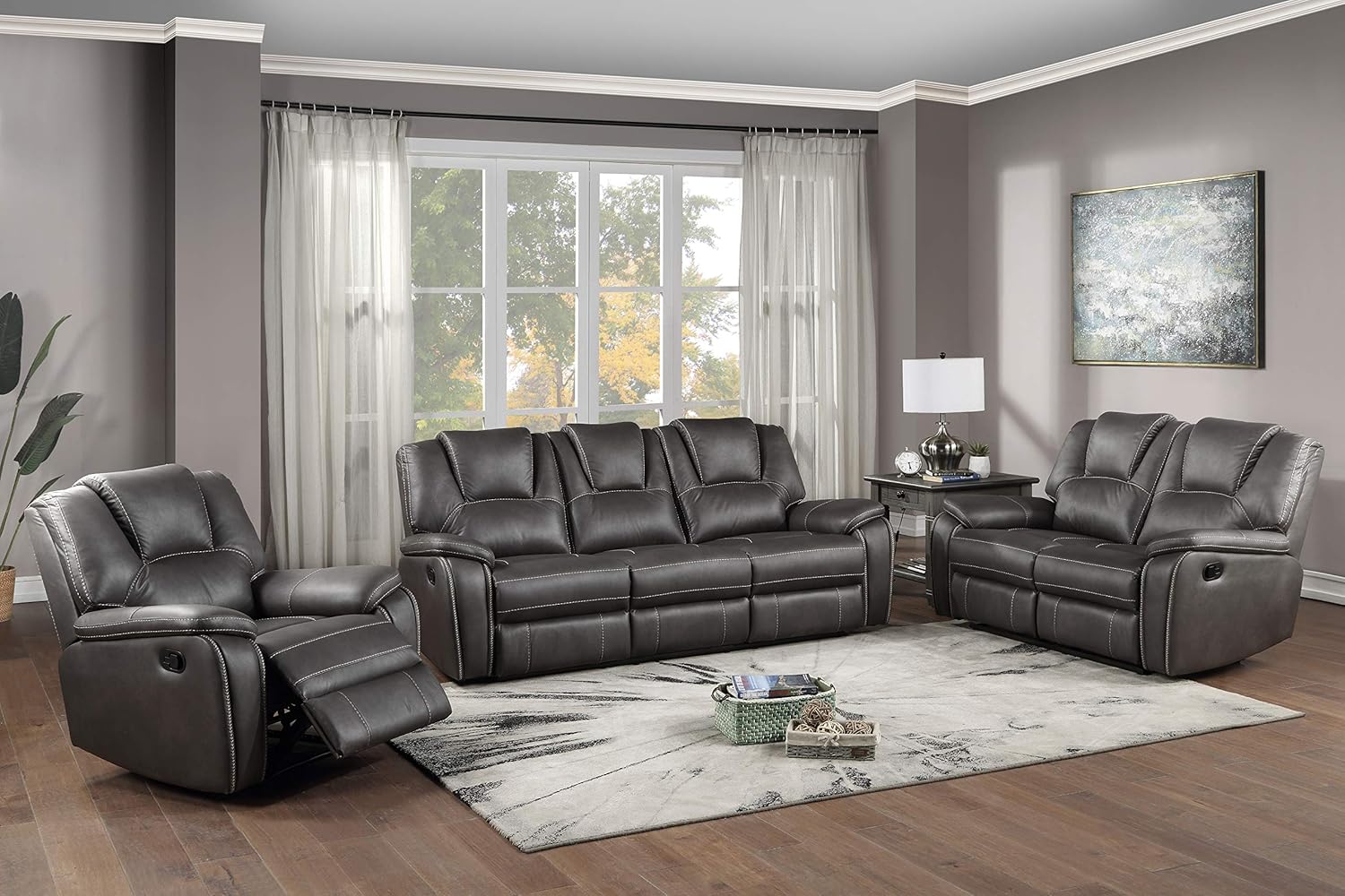 Charcoal Reclining Loveseat and 3-Seat Sofa Set A8024