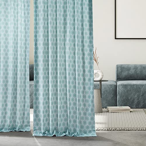 Geometric Printed Cotton Curtains 84 Inches Long (1 Panel) 50W x 84L Honeycomb Aqua Y281