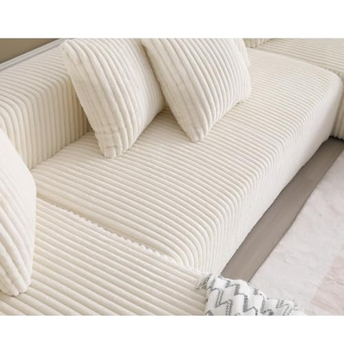 White Striped Corduroy Upholstered 4 Seater Modular Sectional Sofa N1464