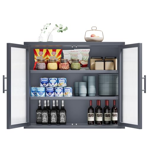 White Double Glass Door Wall Cabinet with Detachable Shelves U5189