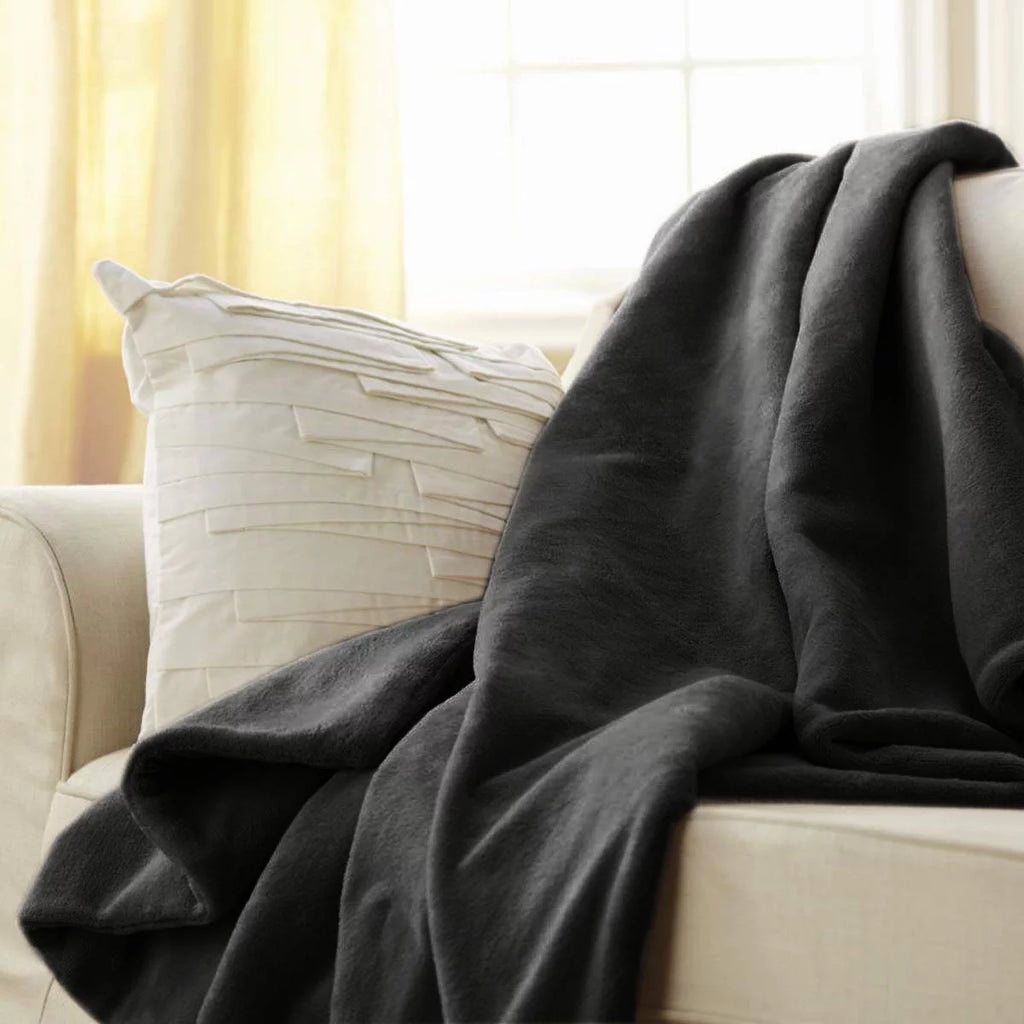 Charcoal Gray Electric Heated Velvet Throw Blanket L2628