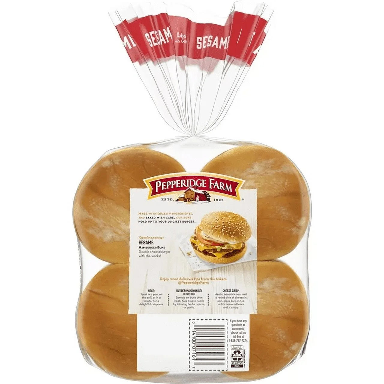 Sesame Topped Hamburger Buns, 4-Pack 8 Count Bags D276