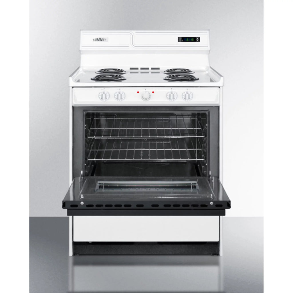30 inch wide electric coil top range in white with black door F857800
