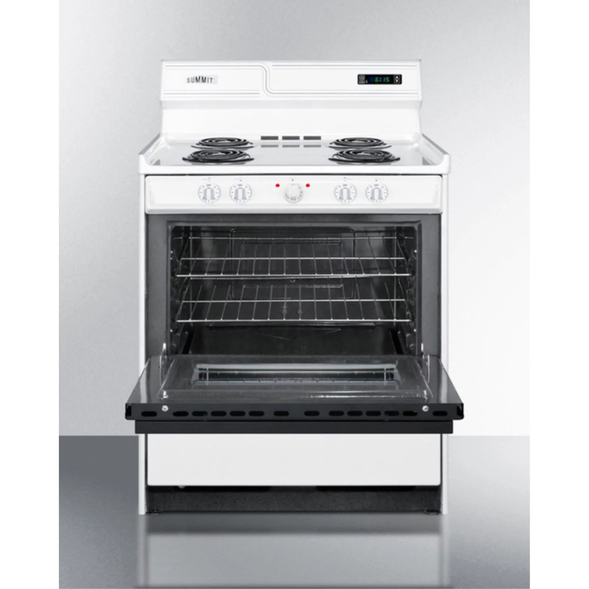 30 inch wide electric coil top range in white with black door F857800