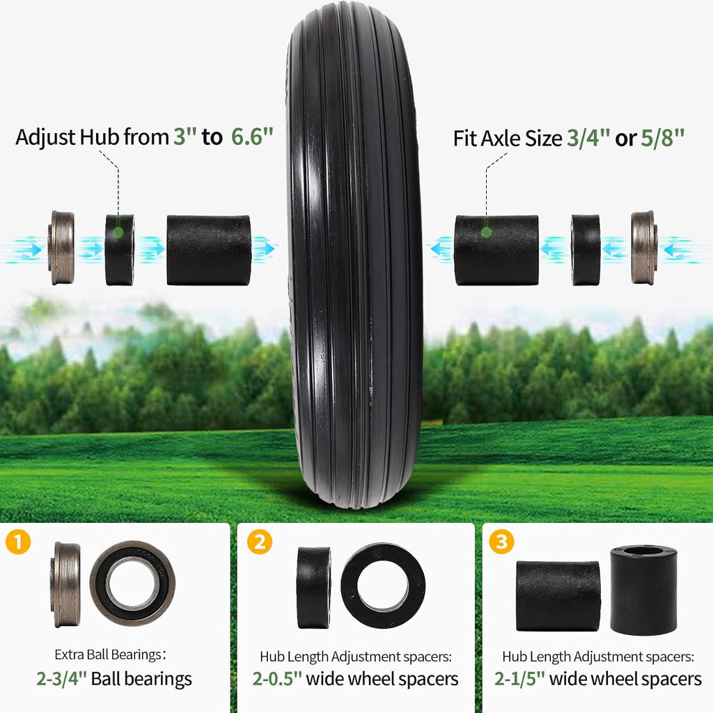 Flat Free Solid Wheelbarrow Tire with 3/4 & 5/8 Wheel Bearing 3" Hub V146074