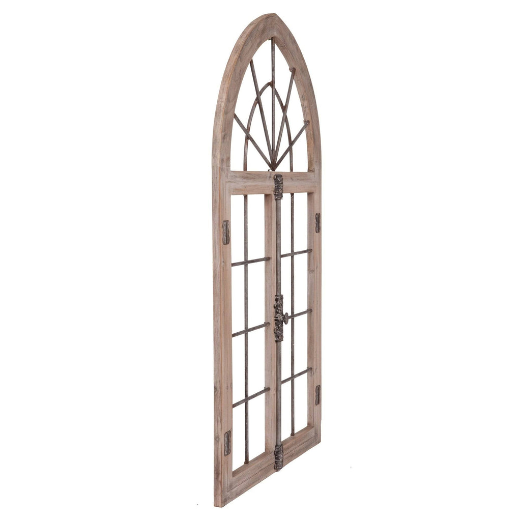 Distressed Gray Arched Cathedral Window Frame Wall Décor J758