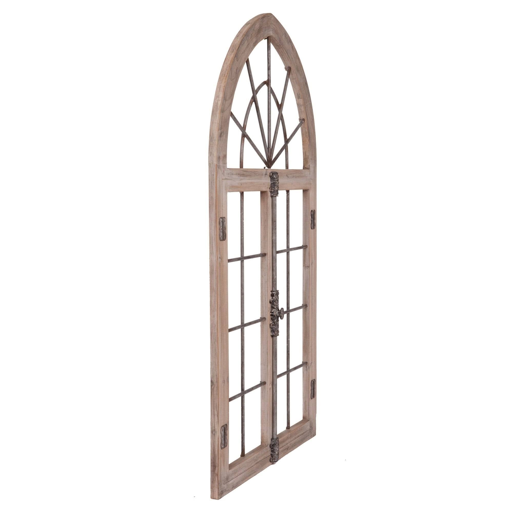 Distressed Gray Arched Cathedral Window Frame Wall Décor J758