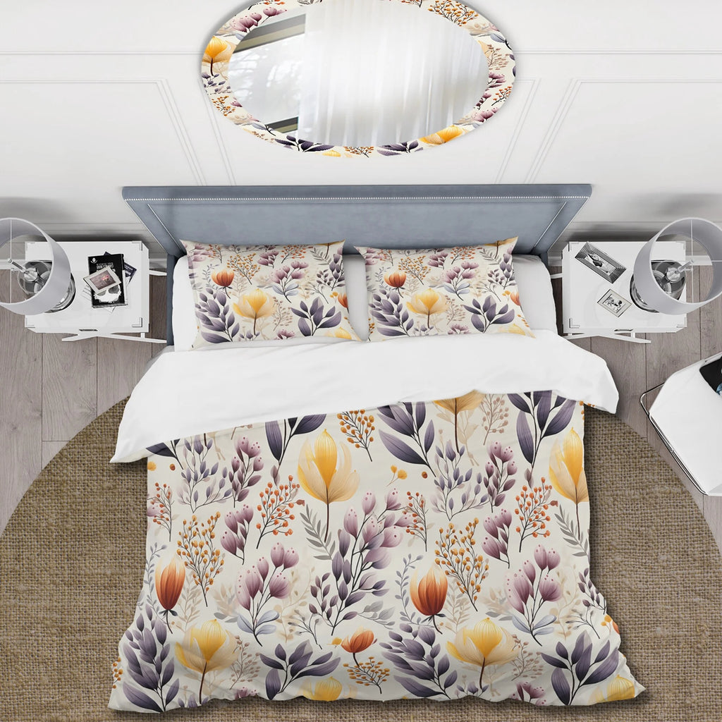 Yellow Floral Bedding Comforter Set with 2 Shams Twin D993