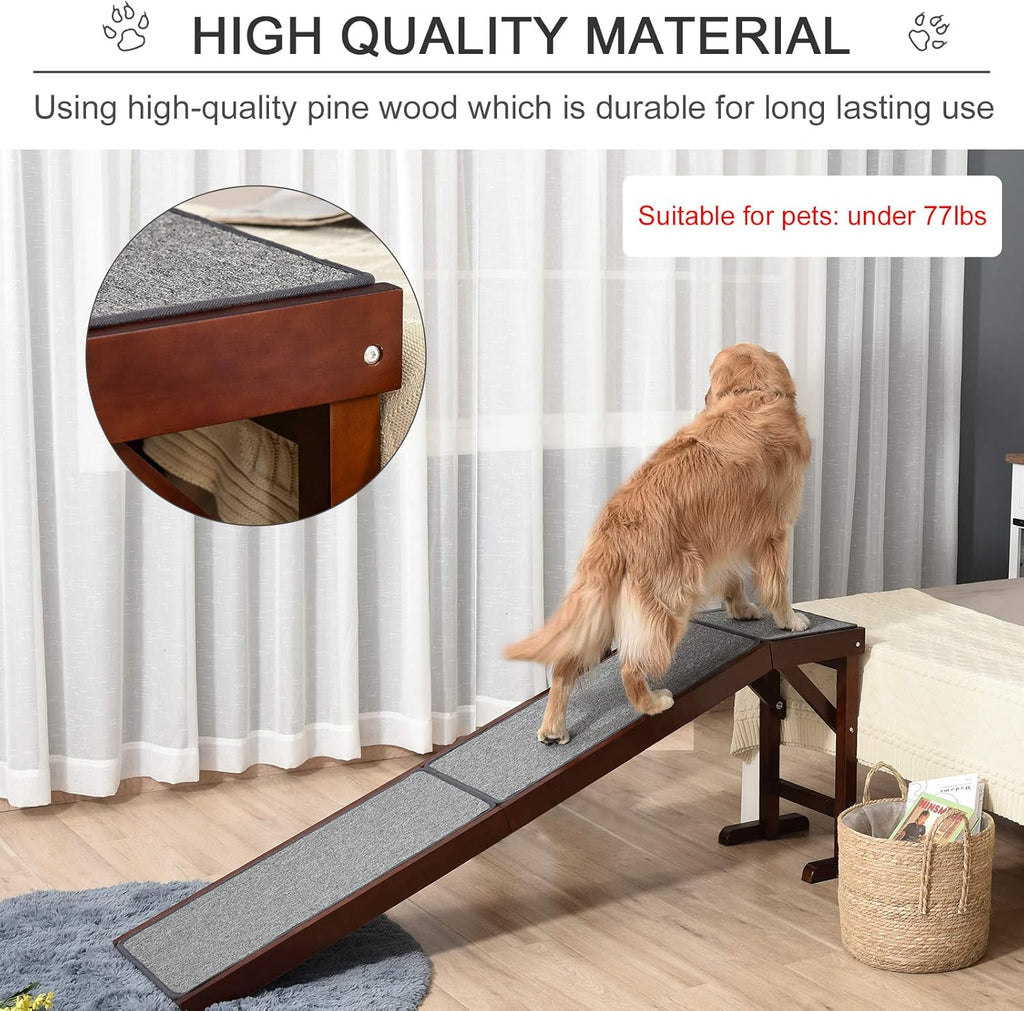 Non-Slip Carpet Top Pine Wood Pet Ramp, Brown Grey G7234