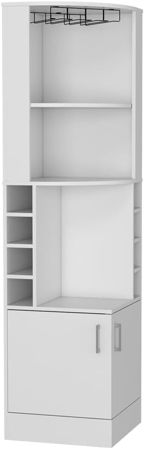 White Tall Corner Bar Storage Cabinet with Wine Rack F27405
