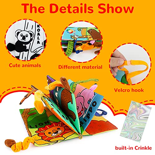Tummy Time Mirror with Soft Crinkle 3D Cloth Book and Teethers Toys, Black and White Sensory Toys P17668