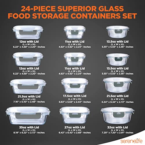 12-Piece Airtight Glass Food Storage Containers with Lids, Gray H484935