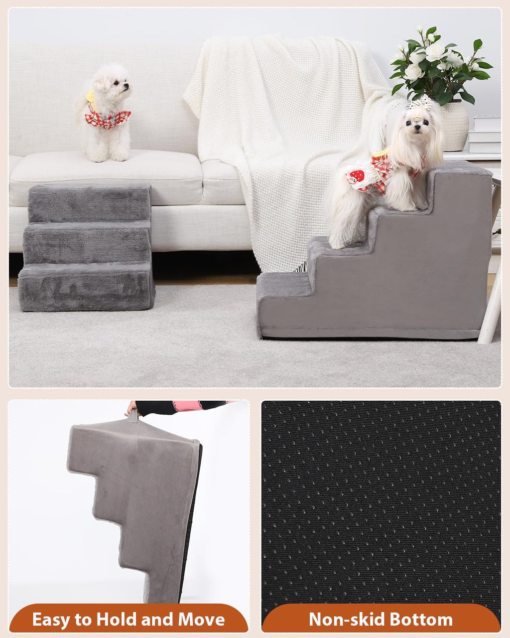 22.5’’ 5-Step Grey Pet Stairs with Non-Slip Bottom and High-Density Foam N706963