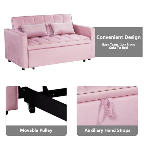 Black Velvet Convertible Sleeper Sofa Bed with Pull-Out Bed V40508