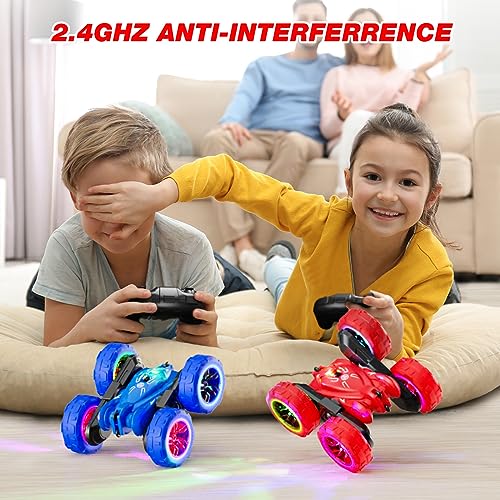 Fast Direct Charging Remote Control Car with LED Lights, 4WD All Terrain RC Stunt Toys J35645