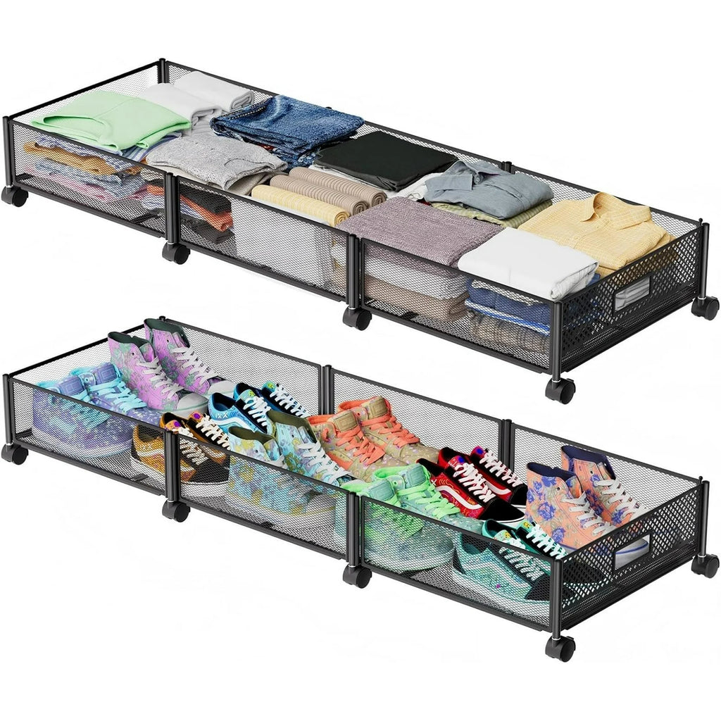 Under Bed Storage on Wheels, Large Capacity Rolling Under the Bed Storage Containers, Foldable Drawers V8047
