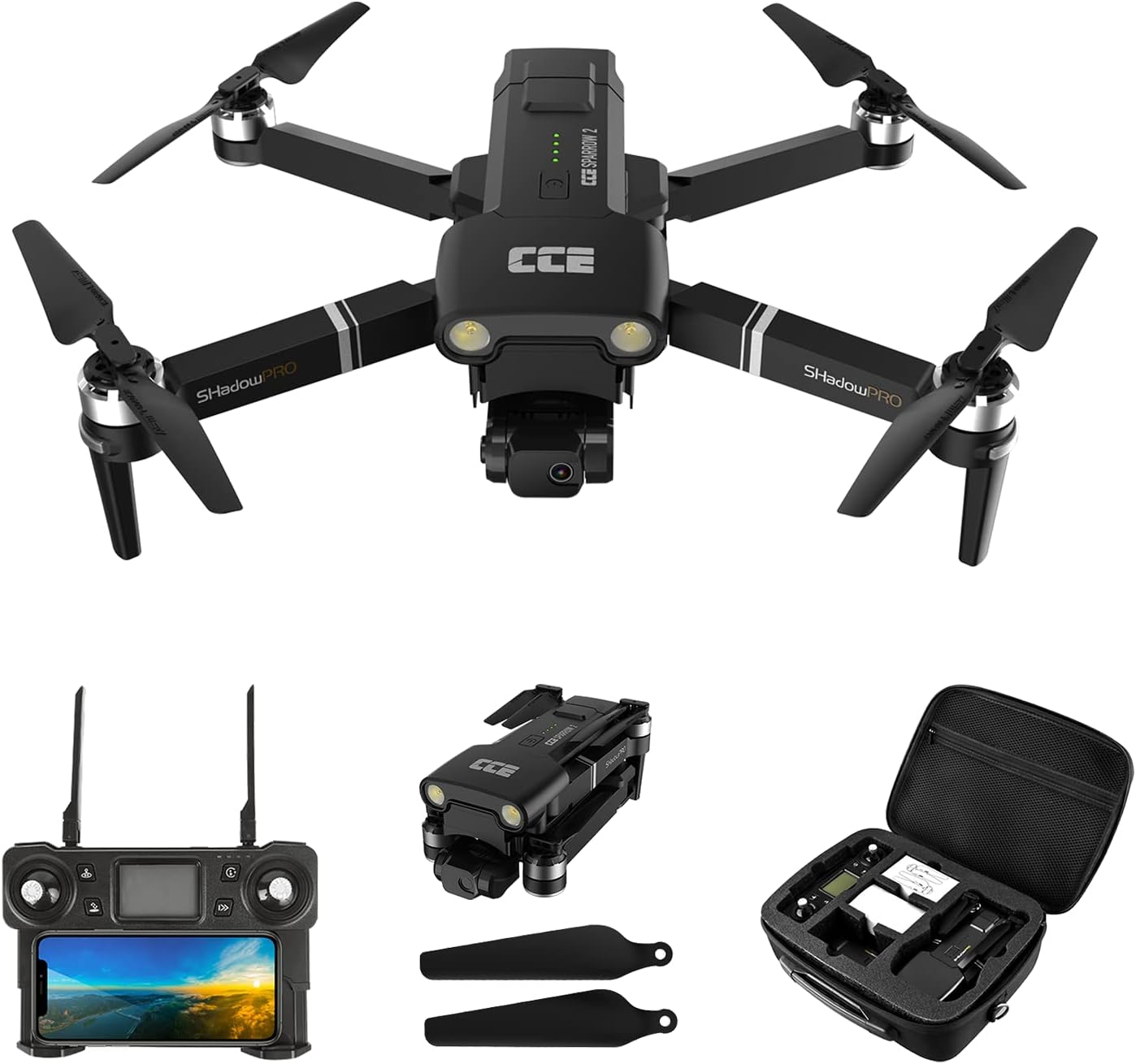GPS Drones with EIS Camera 4K, 2-Axis Gimbal Foldable FPV RC Quadcopter with Flashlight and Arms Lights, Brushless Motor, 30-min Flight Time, Carrying Case O449166