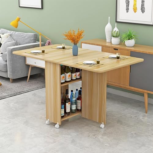 Mobile Folding Dining Table with Wheels and Storage Racks D327