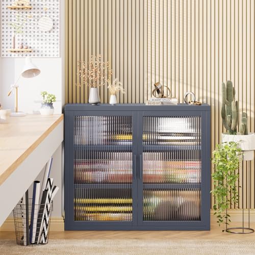 White Double Glass Door Wall Cabinet with Detachable Shelves U5189