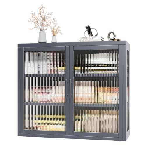 White Double Glass Door Wall Cabinet with Detachable Shelves U5189