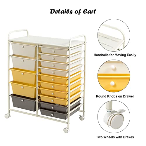 15 Drawer Rolling Storage Cart with Lockable Wheels, Black P862