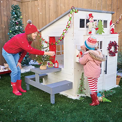 Modern Outdoor Wooden Playhouse with Picnic Table, Mailbox and Outdoor Grill L8324