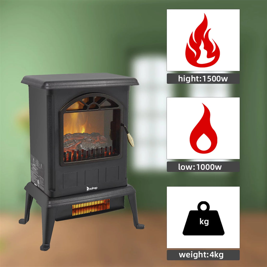 16.6" Freestanding Infrared Space Heater with Realistic 3D Flame Effect Z9191