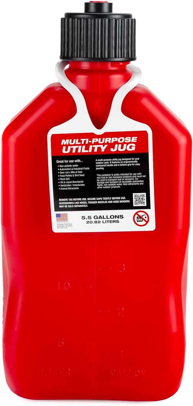 5.5-Gallon Square Motorsport Container (2 Pack) Red with 14" Deluxe Filler Hose (1 Pack) X924420